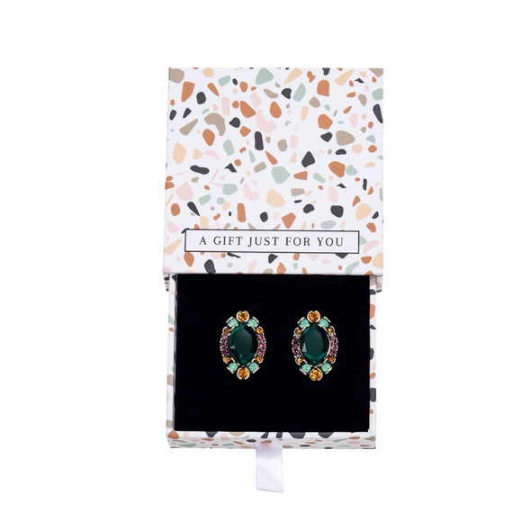 Emerald Jewel-Tone Crystal Stud Earrings – NWT – Gift Box Included - Picture 2 of 2